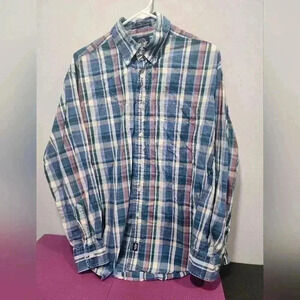 Dockers Men’s Button Down Size Medium  100% Cotton BLUE RED GREEN